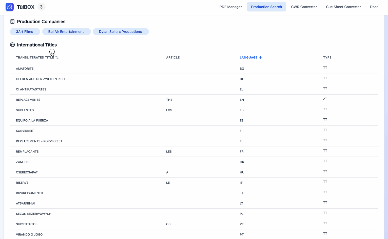 Sortable Table Example