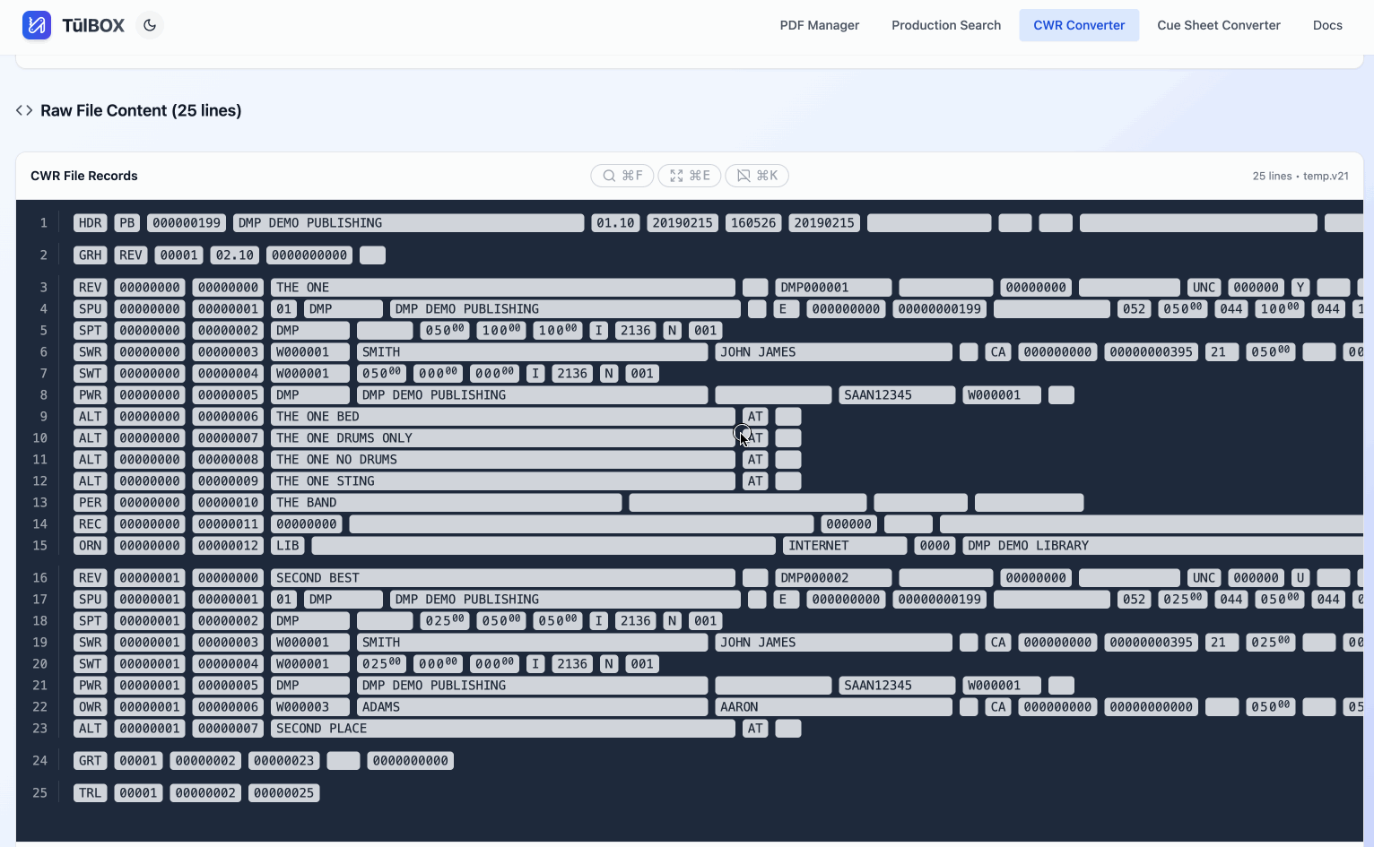 CWR Converter Example Usage